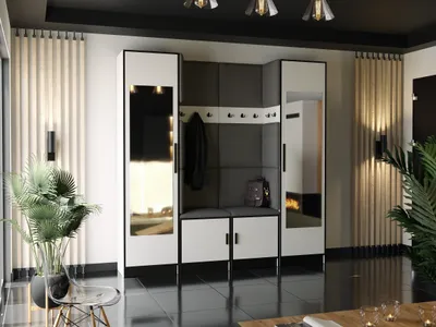 Produktbild von KIER FURNITURE Kleiderschrank, Weiß + Stoff Grau - 212,8xx205x39cm