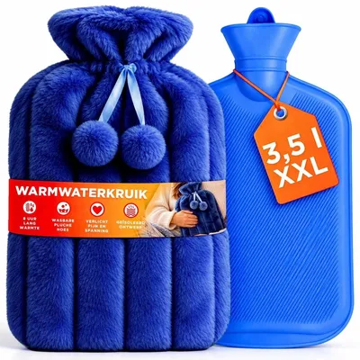 Productafbeelding van Warmwaterkruik - Imitatiebont hoes - 3,5 liter - Blauw