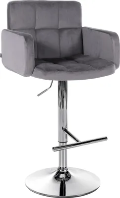 Produktbild von Barhocker SUTUN - Samt Dunkelgrau 60x56x93 cm Silber | Barstuhl Mit Lehne Drehbar Tresenhocker Tresenstuhl Kneipenhocker Kneipenstuhl