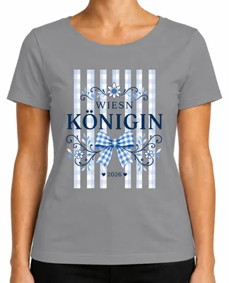 Productafbeelding van Wiesn Königin 2026,  , Beierse klederdrachtshirt, lederen broek, geruit dames T-shirt, grijs, 3XL