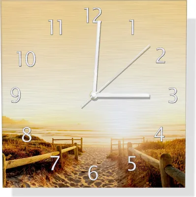 Produktbild von Wallario Design Wanduhr Strand in Südafrika II - Himmel in orange aus Aluverbund, Größe 30 x 30 cm
