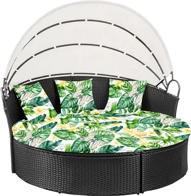 Produktbild von 168 cm Outdoor runde Tagesbett Auflagenhülle mit 3 Kissenbezügen, Ersatz Sonnenbett Abdeckung für Garten, Terrasse & Hinterhof