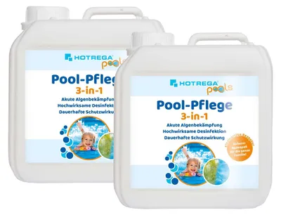 Produktbild von HOTREGA Pool-Pflege 3in1 Konzentrat 2 Liter, für Pools und Planschbecken, Chlor Desinfektion, Algenentferner