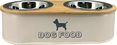 Immagine prodotto di Exner | Stazione di alimentazione per cani - 30x13,5 cm - Metallo con legno - Doppie ciotole in acciaio inossidabile - Elegante e pratico