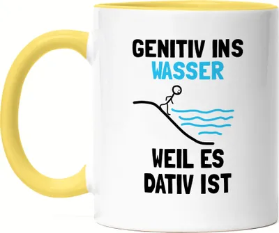 Produktbild von Genitiv ins Wasser weil es Dativ ist Tasse Gelb Grammatik Lehrer Deutschlehrer Germanisten