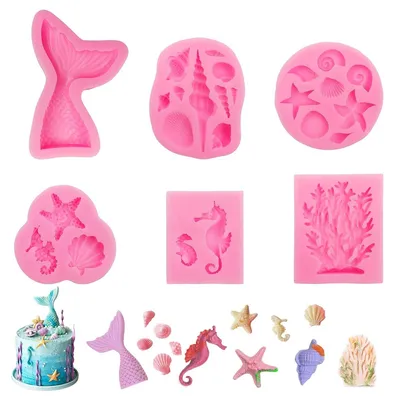 6 Silikon-Fondantformen, Meeresmotive, 26x20 cm, rosa