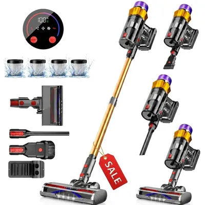 Produktbild von Akku Staubsauger, 65000Pa / 600W / 70Mins Staubsauger Kabellos mit Smart Display, Staubsauger mit Anti-Verhedderung-Bürste, drei Gänge, 1.8L