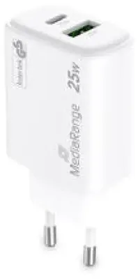 Immagine prodotto di Caricatore MediaRange 25W a 2 porte 1x USB-A/1x USB-C GaN, bianco