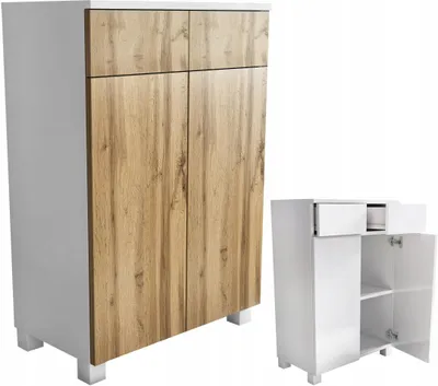Zdjęcie produktu dla szafka komoda do łazienki 60 60cm biała dąb wotan z szufladami