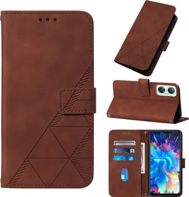 Produktbild von Infinix Hot 20 5G Hülle, Schlank Prägung Flip Leder Kartenfächer Schutzhülle mit Ständer für Infinix Hot 20 5G Braun