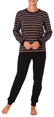 Produktbild von Damen Pyjama langarm mit Bündchen in Kuschel Interlock - auch in Übergrössen 281 201 96 121 ; schwarz , 60