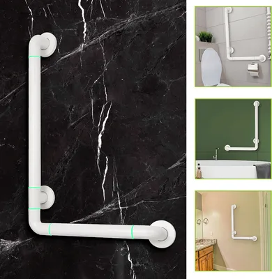 Immagine prodotto di Yakimz Maniglione per doccia Maniglione antiscivolo in acciaio inox a forma di L fluorescente, maniglia per doccia a muro per anziani, per bagno camera da letto bianco (60*40cm)