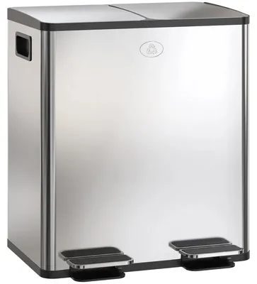 Image de Poubelle - Système de tri des déchets - 2 x 20 litres - Acier inoxydable - Couvercle à fermeture douce - Bac intérieur amovible - Pédale - Argent
