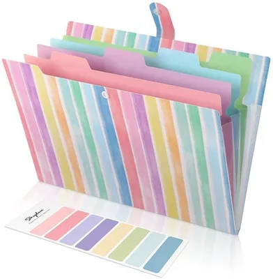 Produktbild von Regenbogenausweisertasche mit Kompartimenten, A4-fähig, mit Etiketten, für Büro, Schule, Reisen und zu Hause