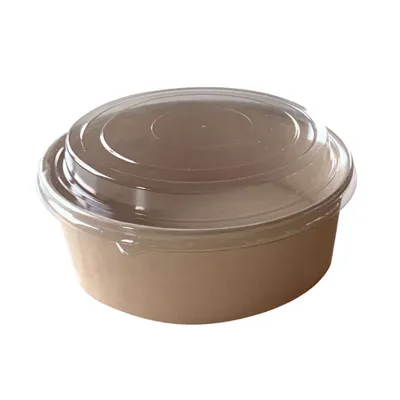 Produktbild von 200 Kraft Salatschalen Snackschalen 1250 ml Ø 185 x 65 mm braun + klarem Deckel