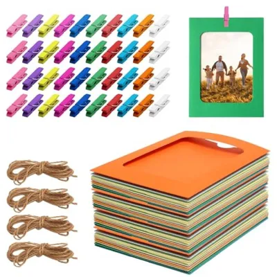 Productafbeelding van PromoHome® Fotoketting set, 40 stuks, fotogirlande, 11,5 x 15,5 cm, papieren fotolijstjes met klemmetjes, wanddecoratie, kleurrijk