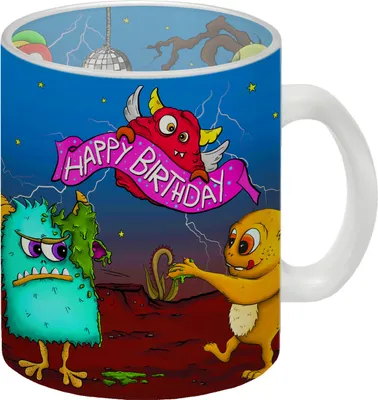 Produktbild von Happy Birthday Glas Tasse mit Monster Geburtstagsparty Motiv