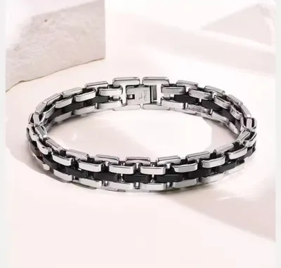 Produktbild von Herren Glieder Armband Edelstahl Schwarz Silber Hochglanz Elegant