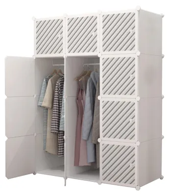Modularer Kleiderschrank, 12 Module, 2 Stangen, 140x105 cm, Weiß