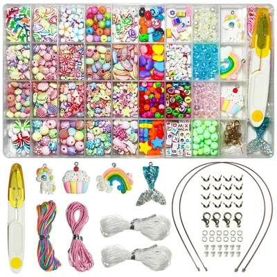 Immagine prodotto di Kit per bambini dai 6 anni in su per creare gioielli fai-da-te, con 36 colori, perline da infilare e realizzare braccialetti