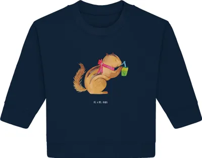 Produktbild von Mr. & Mrs. Panda Organic Baby Pullover Eichhörnchen Smoothie 6. - 12. Monat - French Navy - Geschenk, Diät, Streifenhörnchen, Abnehmen, Green Smoothies, Lustige Sprüche