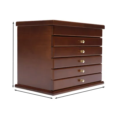 Zdjęcie produktu dla Pudełko do przechowywania biżuterii, 6-poziomowy organizer, elegancki design w stylu vintage, kolor drewna