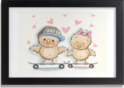Produktbild von Bild 30x20 MDF-Rahmen, Wandkunst Vögel auf einem Skateboard