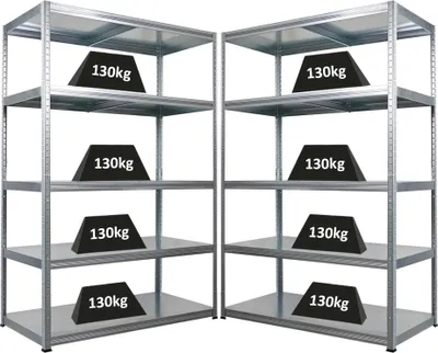 Produktbild von Mega Deal | 2x Schwerlastregal Steel Eagle | HxBxT 180x120x60cm | Fachlast 130kg | Verzinkt