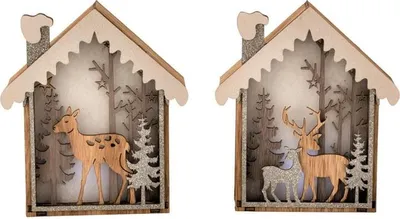 Produktbild von 4 Stück LED Weihnachtsdeko Winterwald Reh Holz Batteriebetrieben