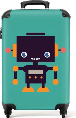 Produktbild von NoBoringSuitcases.com - Grüner Kinderkoffer Roboter - Passt in 55x40x20 cm und 55x35x25 cm - Handgepäckkoffer Kind - Trolley mit Rädern - Reisekoffer mit Rädern - Rollkoffer Wochenendtasche - Kinderkoffer - Kindertrolley Junge - Kleiner KinderkofferHandgepäck Koffer 55x35x20 cm, 36L,