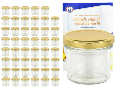 Produktbild von 48er Set Sturzglas 125 ml To 66 goldener Deckel incl. Diamant Gelierzauber Rezeptheft