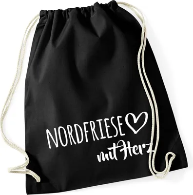 Produktbild von Huuraa Turnbeutel Nordfriese mit Herz 12 Liter Black Baumwolle Rucksack Geschenkidee