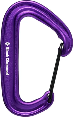 Lila Miniwire Karabiner von Black Diamond; ideal für Klettern; leicht und robust.