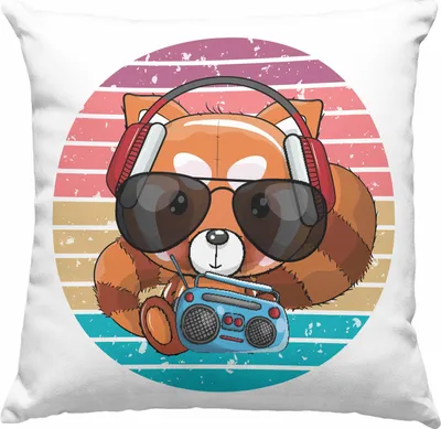 Produktbild von Trendation - Cooler Roter Panda Deko-Kissen mit Füllung 40x40 Musik Kinder Geschenkidee für Jungs Mädchen Lustige Grafik (Rosa)