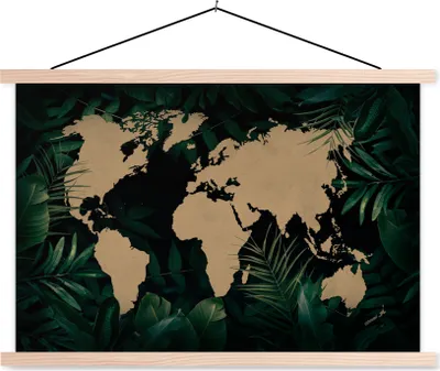 Produktbild von MuchoWow® Textilposter Weltkarte - Pflanzen - Tropische Pflanzen 60x40 cm mit holzfarbenen Rahmen - Bilder