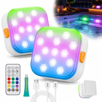 Produktbild von 2 Stück RGB Poollicht LED, Unterwasserlicht mit Fernbedienung, 16 Farben, wiederaufladbare Poollampe mit Magnetladung für Pool, Teich & Whirlpool