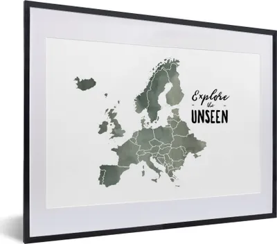 Produktbild von MuchoWow® MuchoWow® Gerahmtes Poster Europa Karte - Grau - Zitate 40x30 cm - Poster mit zchwarzem Bilderrahmen - Bilderrahmen - Poster im Rahmen