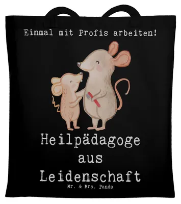 Produktbild von Mr. & Mrs. Panda Shopping Tasche Heilpädagoge Leidenschaft - Schwarz - Geschenk, Jutebeutel, Ausbildung, Tote Bag, Studium, festivaltasche, Lustig, Einkaufstüte, Spruch