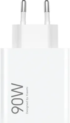 A white Xiaomi 90W Hypercharge charger adapter.