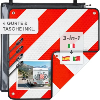 Image de Panneau de signalisation Prowiste pour porte-vélos - Approuvé ECE R70 - Pour l'Italie, l'Espagne & le Portugal - Aluminium robuste - Montage facile avec sangles & sac (50×50 cm)