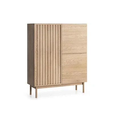 Image de BEAUTYSOFA | Commode SAPPORO aspect Cremona, façade à lamelles 3D, système « push-to-open », commode à 3 portes | Moderne et fonctionnelle