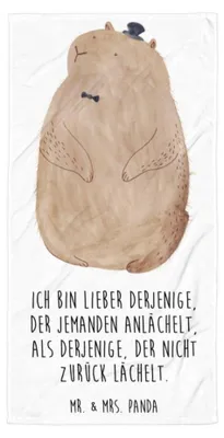 Produktbild von Mr. & Mrs. Panda Strandlaken Murmeltier - Weiß - Geschenk, Fröhlichkeit, Großes Badehandtuch, Anstand, Knigge, Handtuch, Respekt, Duschtuch, Strandtuch, Freundlichkeit