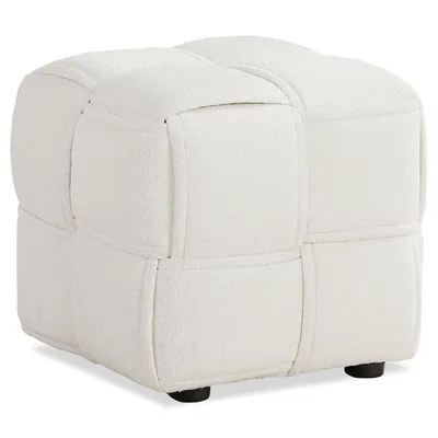 Obrázek produktu pro Sitzhocker Pouf Beige Bouclé Poufhocker Sitzpouf Polsterhocker Sitzwürfel Schminkhocker Hocker Gepolstert