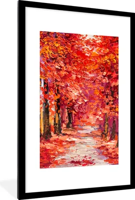 Produktbild von MuchoWow® Gerahmtes Poster Gemälde - Bäume - Herbst - Ölgemälde 60x90 cm - Poster mit Schwarzem Bilderrahmen Wandposter Rahmen Foto Bilder - Dekoration - Wandposter Wohnzimmer - Hochwertig