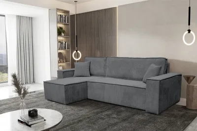 Produktbild von VENASI HUGO Universell Ecksofa mit Schlaffunktion und Bettkasten Cord Grau Schlafsofa Eckcouch Sofa