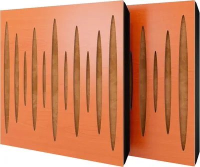 Productafbeelding van Set van 6 akoestische wandpanelen PULSAR, 50x50x5 cm, kersenhout/goud