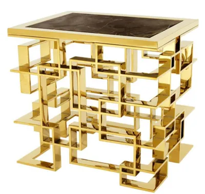 Produktbild von Casa Padrino Luxus Art Deco Designer Beistelltisch in Gold mit brauner Marmorplatte, 50 x 65 x H. 60 cm