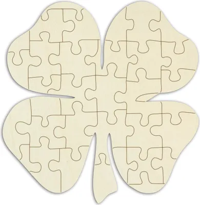 Produktbild von Personalisierbares Blanko-Holzpuzzle „Kleeblatt“, zum selbst gestalten – 34 Teile, ca. 29 x 30 cm, leeres Puzzle aus Schichtholz, inkl. Puzzlevorlage