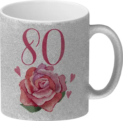 Produktbild von 80. Geburtstag Rose Glitzer-Kaffeebecher