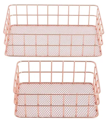 2er Set stapelbare Metall-Drahtkörbe, 24,5x16,5x6,5 cm & 17x12x6 cm
